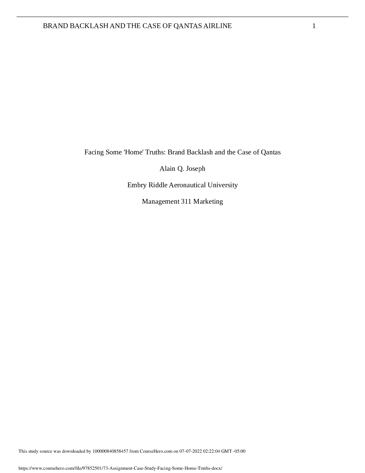 Preview image for BRAND BACKLASH AND THE CASE OF QANTAS AIRLINE